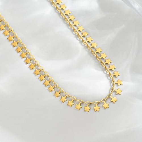 Gold Chain Necklace for Women 18K Gold Plated Dainty Star Cross Heart Cuabn Choker Chains Stainless Steel Trendy Jewelry Christmas Gifts - color: Tiny Star