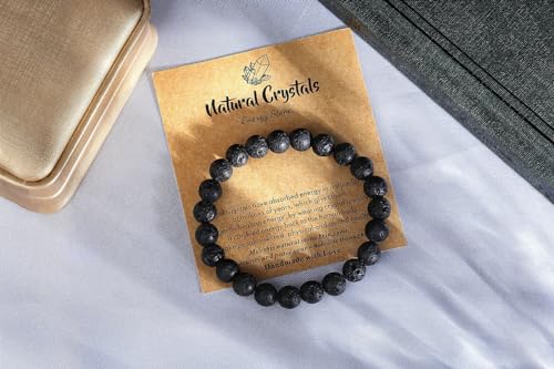 MAIBAOTA Healing Crystal Bracelet for Women Men, 8/4 mm Natural Stone Beaded Bracelets, Jewelry Birthday Gifts, Round Gemstones Stretch Bracelets - color: Black-Lava Rock, size: 8 mm