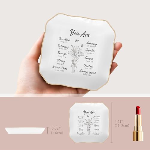 LITTLEBIGGER Christian Gifts – Bible Verses Jewelry Tray, Personalized Jewelry Dish, Spiritual and Religious Gifts for Women, Christian Faith-Based Gifts, Godmother Gift Ideas, Mothers Day gifts - style: Cross-Wavy square