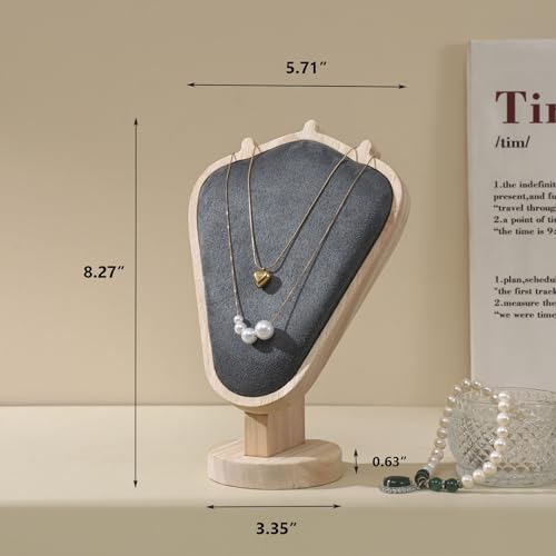 TANG SONG 8.27" Natural Wooden Base Flannelette Soft Mat Necklace Display Stand Jewelry Organizer Holder (Natural-Gray) - color: Natural -Gray
