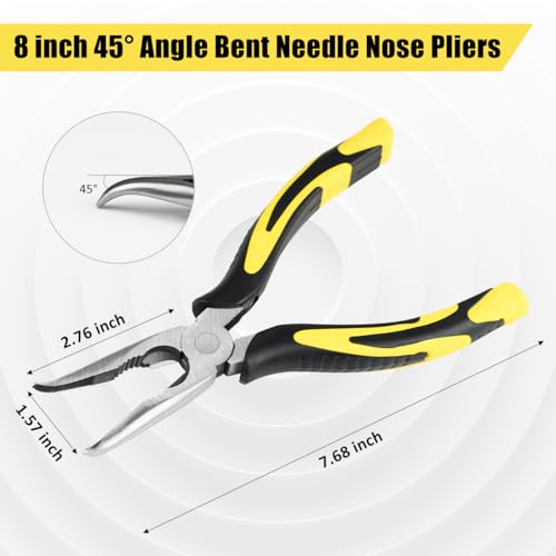 3pcs 8inch Reach Needle Nose Pliers Set,Includes Straight Needle Nose Pliers,45°&90°Bent Nose Pliers,Pliers Tool Set for Narrow Spaces