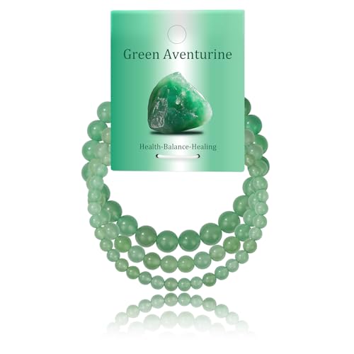 3Pcs Natural Healing Crystal Bracelets for Women Men, 4mm 6mm 8mm Beaded Stretch Bracelet Set, Black Tourmaline Natural Stone Gemstone Jewelry Gifts for Meditation, Reiki & Yoga - color: Green Aventurine