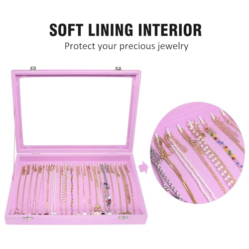 Vicoter Velvet Necklace Display Jewelry Tray 20 Hook Necklace Tray Necklace Pendant Jewelry Tray for Women and Girls - color: Pink, size: 20 Hook