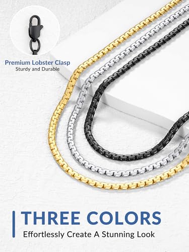 Jewlpire 3mm Flat Link Chain 18K Gold Plated/Black/Silver Chain Necklace for Women, Non-Fading Women's Chains Necklace 16 18 20 22 24 26 Inch - color: 03 - 3mm Black, size: 22 Inches