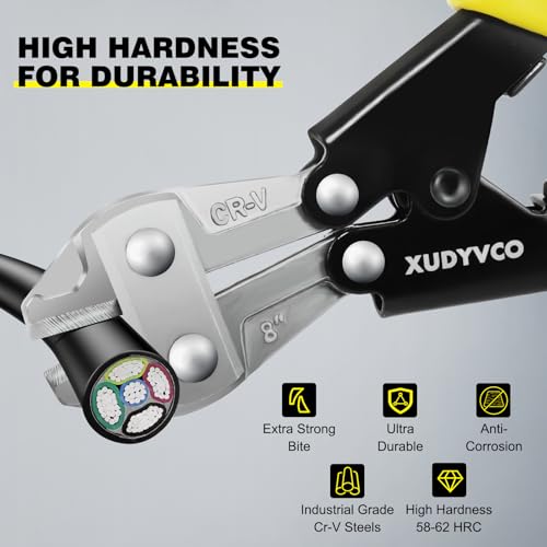 XUDYVCO Mini Bolt Cutters, Premium 8IN Heavy Duty Wire Cable Cutters with Non-Slip Handle, Multi-Function Wire Snips Pliers Clippers with Labor-Saving Spring Loaded for Chain Mesh Screw Fence Rivets