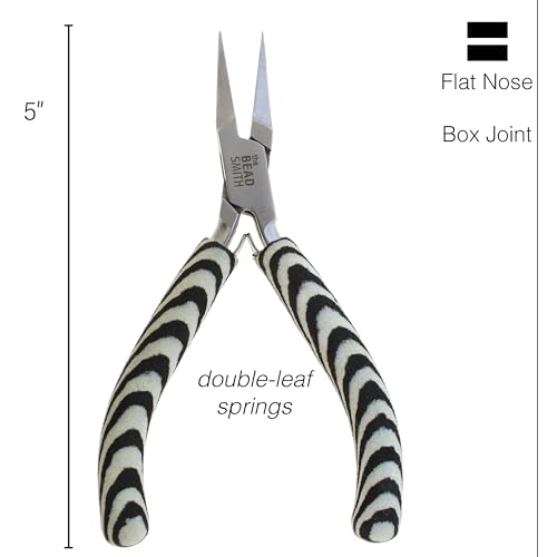 The Beadsmith Flat Nose Pliers – Zebra Print Line – 5 inches (127mm) – Comfortable Handle with Double Leaf Springs – Jewelry Making Tool for Creating Bracelets, Earrings and Necklaces - size: flat nose - 5"