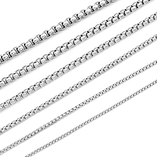Square Rolo Chain Necklace Stainless Steel Round Box Necklace for Men Women/2mm-7mm/16Inch-36Inch - color: Stainless Steel-Silver, size: 18 Inches, style: 2 mm width
