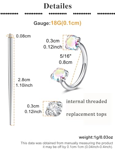 QWALIT Piercing Taper Threadless Insertion Tool - Titanium Labret Pin 16g, 18g, 20g - color: 31- tool + horseshoe ring 18g -silver