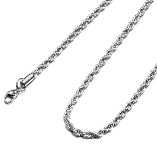Twist Chain Necklace - Stainless Steel Rope Jewelry for Men & Women - size: 36 Inches, style: 1.5 mm width