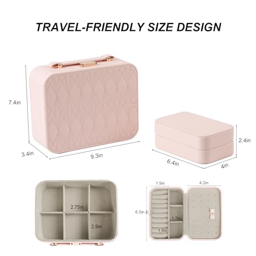Large Jewelry Travel Organizer, Large Travel Jewelry Box with Removable Jewelry Tray, 2-Layer Jewelry Boxes for Women, Pink - color: A Gentle Pink
