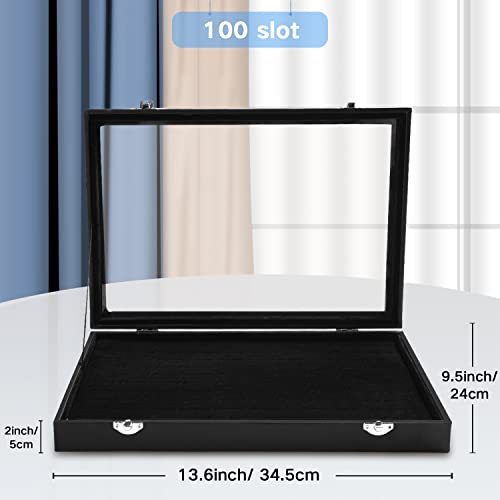 OSPNIEEK Ring Jewelry Organizer Box, 100 Slot Rings Display Storage Case Earring Showcase - Black Velvet Jewelry Stand Holder Tray with Transparent Glass Lid - Ideal Gift for Women Girls - size: 100 Slot