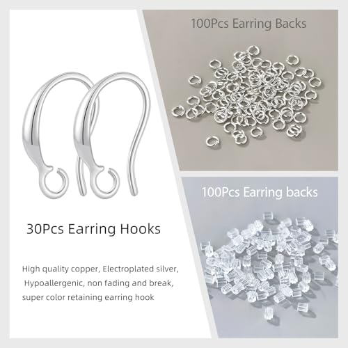 Silver Earring Hooks, 230PCS Hypoallergenic Earring Findings for Jewelry Making Fish Hooks for DIY Bulk Pack - color: Silver-Simple Earring Hooks