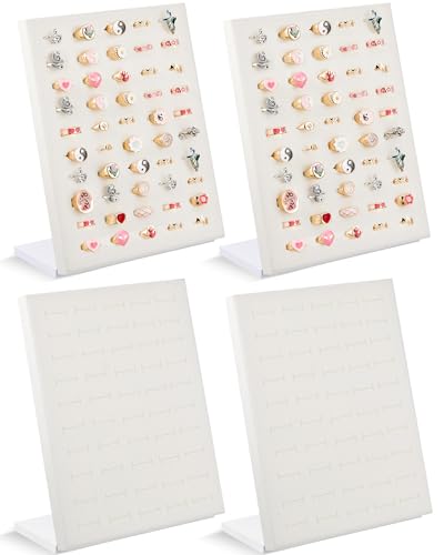 Henoyso 4 Pcs Velvet Ring Display 50 Slots L-Shaped Ring Display Stand Tray Holder for Selling Earring Jewelry - color: Beige