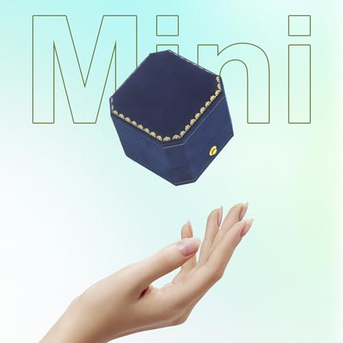 Jewelry Ring Box Small Travel Jewelry Box, Velvet Wedding Ring Box for Business, Engagement, Wedding, Bridesmaid and Mother's Day - Blue - color: Ring Box-Blue