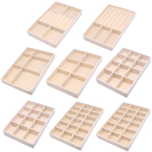 Jewelry Organizer Drawer 8 Set Jewelry Boxes Velvet Jewelry Drawer Organizer Stackable Jewelry Tray for Earring Necklace Display - color: Beige, size: 8 Pcs