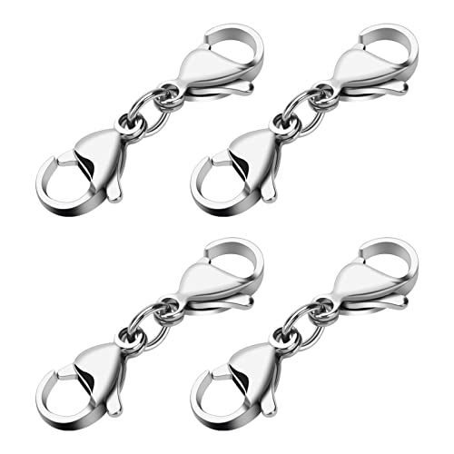 Grevosea 4 Pieces Double Lobster Clasp Extender, Stainless Steel Lobster Claw Clasps Double Claw Connector Bracelet Necklace Extender for DIY Jewelry Making Women and Girls Gifts(Silver) - color: 4pcs