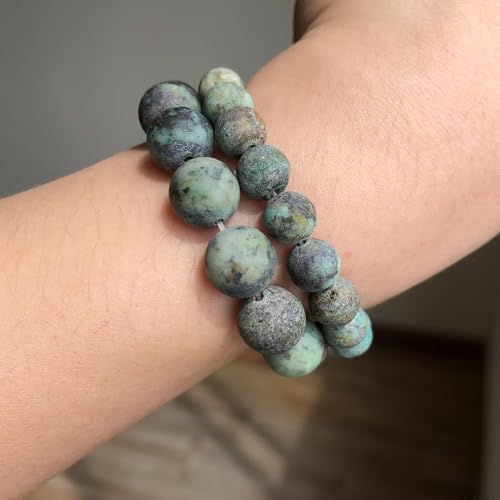 60pcs Natural Matte Africa Turquoise Gemstone Beads，6mm Frosted Round Loose Stone Beads for Jewelry Making DIY Earring Bracelet Necklace Crafts - color: Africa Turquoise, size: 6mm
