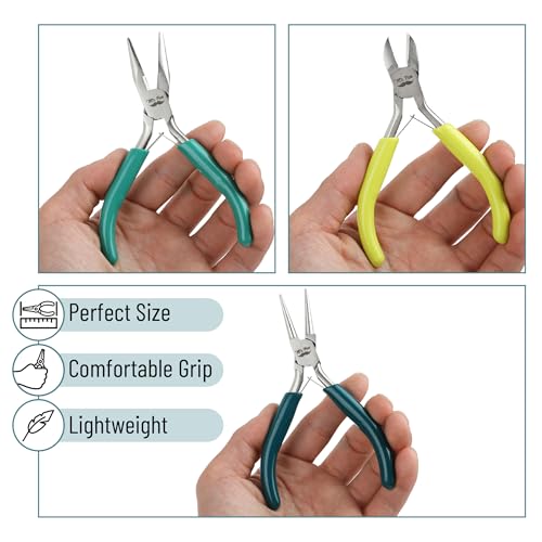 Mr. Pen- Pliers for Jewelry Making, 3 Pack, Chain Nose, Round Nose Pliers Set and Wire Cutter for Beading, Wire Wrapping, Jump Rings, Jewelry Repair, Crafting, DIY - color: Shades of Green