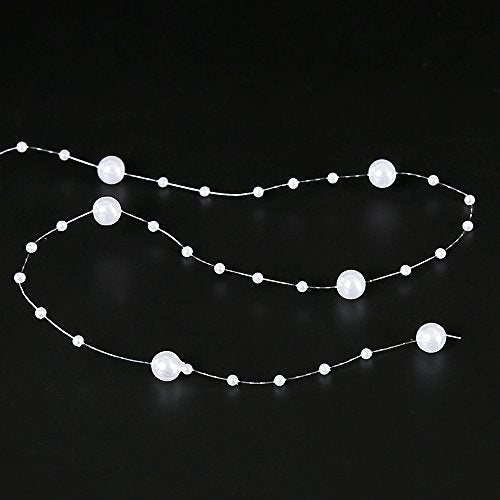 FQTANJU 200 Ft Acrylic Crystal Beads String Roll, 8mm and 3mm Mixed, Party Garland Wedding Centerpieces Bridal Bouquet Crafts Decoration 60M(White) - color: White