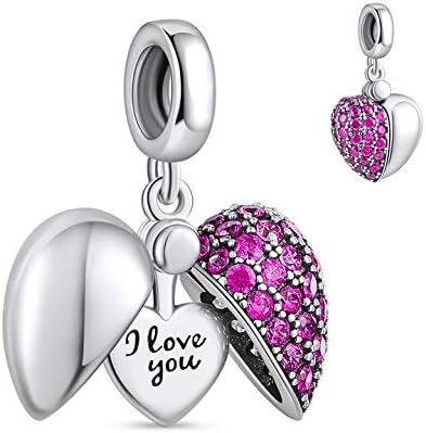 NINGAN “I Love You” Dangle Charm Love Heart Pendant Bead for Women Wife Girlfriend with 5A Cubic Zirconia for Charm Bracelets 925 Sterling Silver
