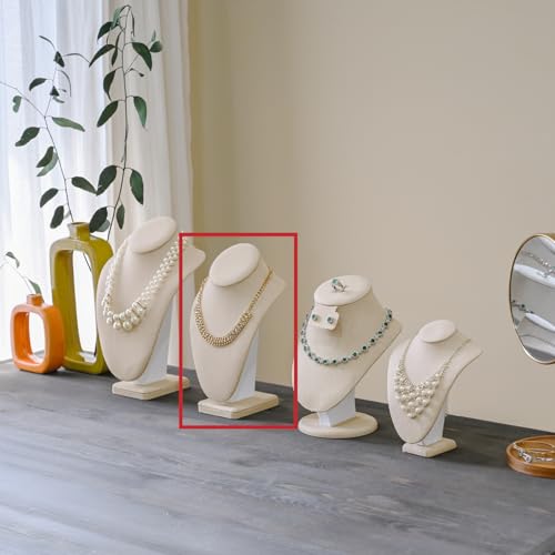 MOOCA Linen Covered Wood Jewelry Display Necklace Chain Jewelry Bust Display Holder Stand, Necklaces Bust Mannequin, 6 3/8 W x 4 1/4 D x 10 H in, Tan Linen - color: 9) Tan Linen, 1 piece