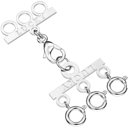 Dailyacc Lucky Necklace Layering Clasp 18K Gold and Silver Multi Strand Clasps for Stackable Necklaces - color: 1Pcs Silver Triple Claps