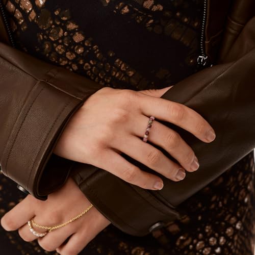 NLIEO Natural Gemstone Stretch Beaded Rings for Women Stackable Dainty Elastic Crystal Rings Jewelry - style: Indian Agate