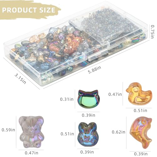 640pcs Shaped Animal Glass Beads for Jewelry Making, Shaped Cat/Rabbit/Duck/Bear/Dolphin Loose Spacer Beads for DIY Supplies Bracelets Necklaces Earrings - color: Animal style