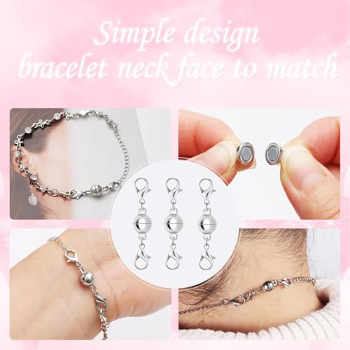 Magnetic Crystal Ball Jewelry Clasps Set, Gold and Silver Plated, Easy-to-Use Connectors with Lobster Closures for Necklaces (6pcs Golden Silvery) - color: 6pcs golden silvery
