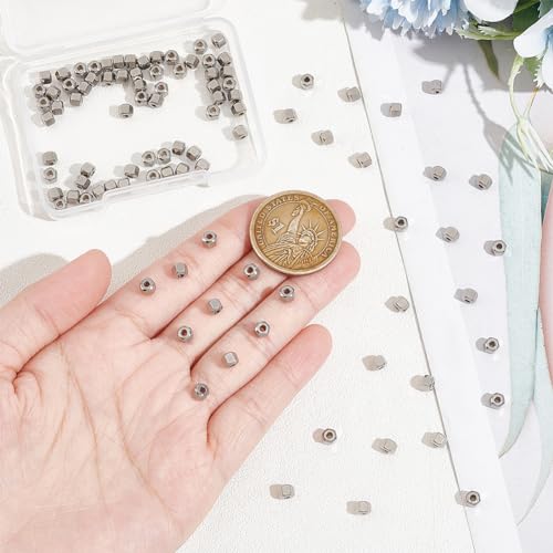 UNICRAFTALE 100pcs Cube Beads 4mm 201 Stainless Steel Faceted Spacer Beads 1.5mm Hole Beads Metal Bracelet Beads Square Beads Small Beads for DIY Bracelet Necklace Jewelry Making - color: Steel Color