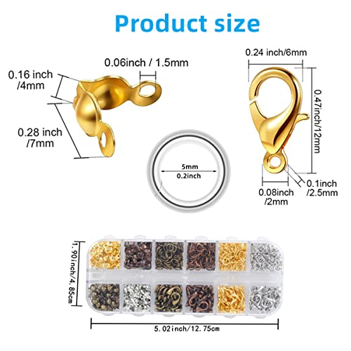 Olylkx 720pcs Lobster Claw Clasps, Bead Tips Knot Covers, Open Jump Ring Connectors, Jewelry Making Accessories Set (12 Styles)