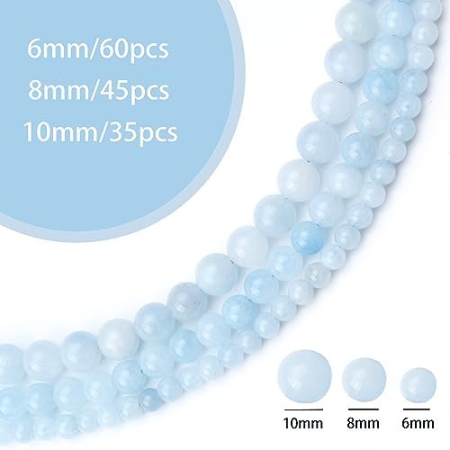60pcs 6mm Natural Blue Aquamarine Gemstone Beads Energy Healing Crystal Round Loose Stone Beads for Jewelry Making, DIY Bracelets Necklaces - color: Blue Aquamarine, size: 6mm