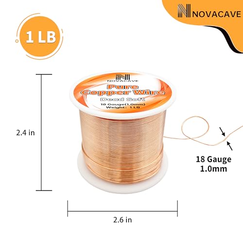 18 Gauge 99.9% Pure Copper Wire for Jewelry Making, Electroculture Gardening, Dead Soft, 1 LB Spool 213Ft Beading Wire - size: 18GA
