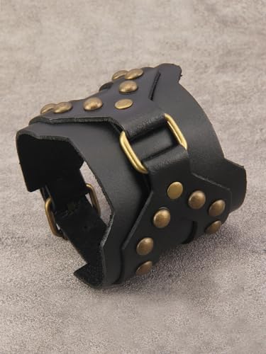 GelConnie Leather Cuff Bracelet Punk Braided Bracelets Rock Leather Wristbands Faux Mens Leather Bracelet Gothic Viking Bangle Adjustable Wrap Bracelet for Women,Men - color: Leather Wide Band Bracelet