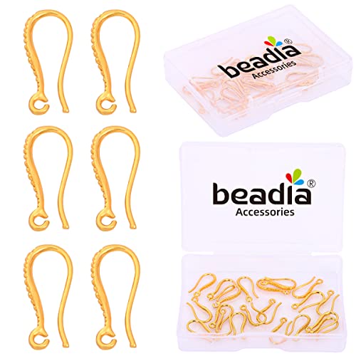 BEADIA 18K Gold Plated Earring Hooks 7x16mm 20pcs for Jewelry Making Findings - size: Hooks 7x16mm