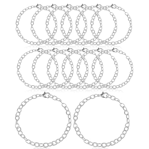 cobee 12 Pcs Charm Bracelet Chain, Metal Silver Chain Bracelet with Lobster Clasps for Women Bracelet Chain Bracelets Jewelry Making Crafts Supplies Men Gifts(Silver) - color: Silver