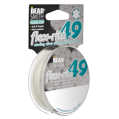 The Beadsmith Flex-Rite Beading Wire - 49-Strand Nylon-Coated Stainless-Steel Wire, 0.018" (0.45 mm) Dia, Sterling Silver-Plated, 30 ft Spool, Necklace & Bracelet String, for Jewelry Making Supplies - color: Sterling Silver-Plated, size: .018” Dia - 30 ft