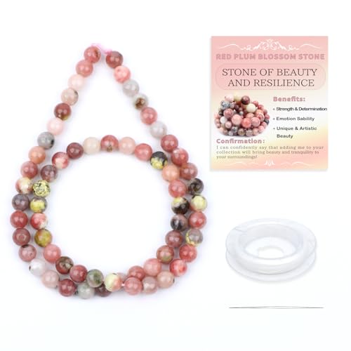 Natural Stone Beads Round Genuine Real Stone Beading Strand Loose Gemstones DIY Smooth Bead for Bracelet Necklace Earrings Jewelry Making (Red Plum Blossom Stone, 6mm 60 Pieces) - color: Red Plum Blossom Stone, size: 6mm 60pcs