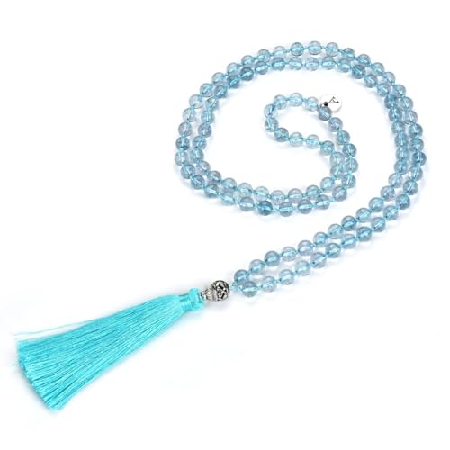 Adabele Premium 108 Mala Beads Malas Necklace - Natural Healing Gemstone Tibetan Buddhist Japa Prayer Meditation Reiki Chakra Stone Quartz Rock Women Men Jewelry - style: Light Blue Topaz