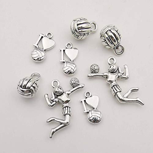 Youdiyla 45 Volleyball Charms Collection, Bulk I Love Sport Volleyball Girl Ball Fitness Charms Metal Pendant Craft Supplies Findings for Necklace and Bracelet Jewelry Making HM322 - color: Volleyball Charms-45pcs
