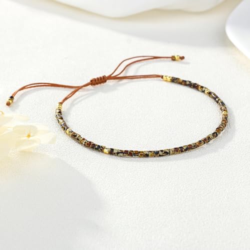 KELITCH Adjustable turquoise bead bracelet single color knitting friendship bracelet fashion jewelry daily wear gift (28 color selection) - color: Coffee 04F