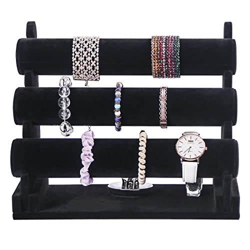 3 Tier Detachable Black Velvet Bracelet Holder, Bracelet Jewelry Display Stand For Selling, Watch Scrunchie Head Ties Rack Organizer For Show (Black Velvet) - color: Black Velvet