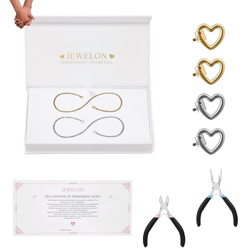 Mother’s Day Gift – Permanent Bracelet Kit with Love Vow Card, 316L Stainless Steel Chain & 925 Silver Heart Clasp, Handcrafted, Ideal for Anniversary & Romantic Date Night - color: Gold + Silver