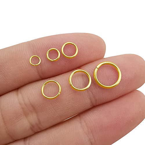 300 pcs Gold Plated Stainless Steel Split Rings Jump Rings Connector Rings for Jewelry Making Necklaces Bracelet Earrings Keychain DIY Craft (13297-Gold, 4mm) - size: 4mm