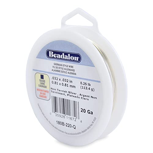 Beadalon German Style Wrapping Wire, Square, Silver Plated, 20 Gauge, 51 ft - color: Silver Plated, size: 20 Gauge/.032 In-approx. 51 Ft