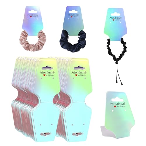 210 PCS Bracelet Holographic Display Cards Sturdy Necklace Holder Cards Self Adhesive Jewelry Packaging Selling Card for Small Business of Keychain Earring Hair Band and Scrunchies Hanging - color: 210 Holographic