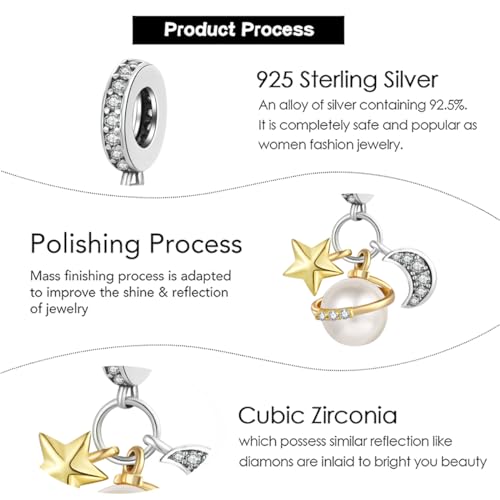 Charm for Bracelets and Necklaces, Heart Animals 925 Sterling Silver Bead Celestial Sun Moon Star Charms Jewelry Gift for Women Girls - color: Celestial Sun Star Moon Triple Dangle Charm