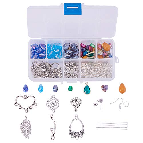 SUNNYCLUE 1 Box DIY 10 Pairs Chandelier Earrings Jewelry Making Starter Kit Chandelier Components Connector Charm Pendants, Shell Heart Beads, Earring Hooks Jewelry Findings for Adults Instruction - color: Chandelier Charms Earring Making Kit