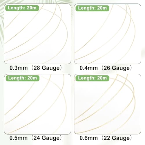 PH PandaHall 262ft Craft Wire for Jewelry Making, 0.3/0.4/0.5/0.6mm Copper Wire 14K Gold Plated Metal Beading Jewelry Armature Wire for Wrapping Floral Arranging, 22~28 Gauge