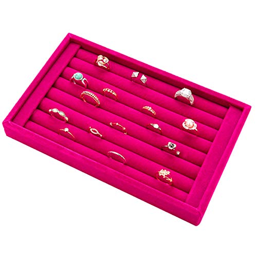 Tinsow Stackable 7 Slots Jewelry Rings Pink Earrings Tray Velvet Showcase Display Organizer (Pink) - color: Pink